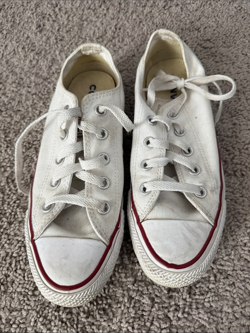 Converse White Low-Top Canvas Sneakers with Red Trim